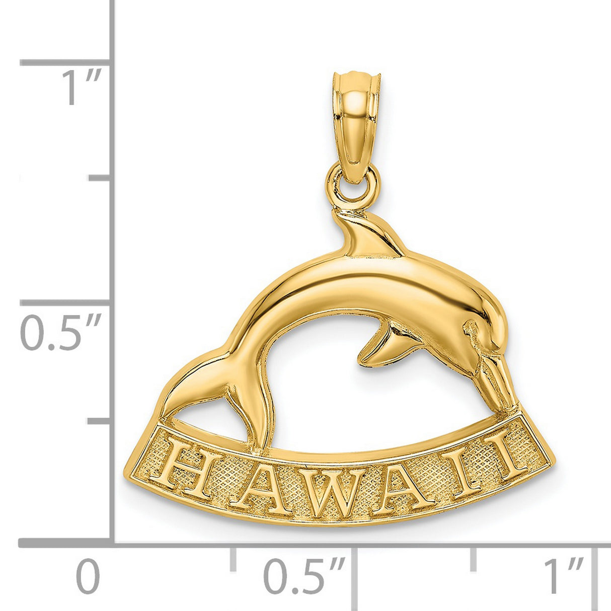 14k Yellow Gold Dolphin Pendant with Bold Hawaii Lettering, Tropical Ocean Charm