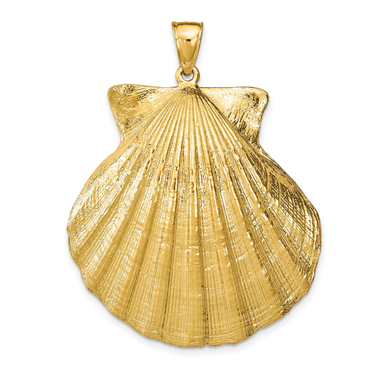 14k Yellow Gold Scallop Shell Pendant, Textured Ocean Design, Camino de Santiago Symbol