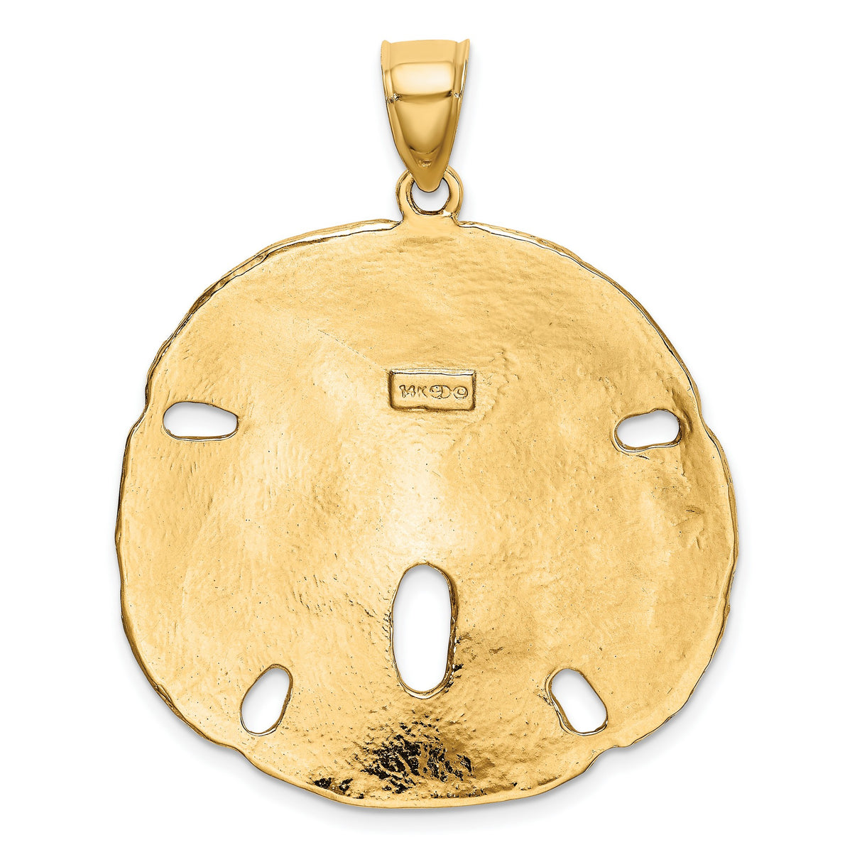 14k Yellow Gold Sand Dollar Pendant, Textured Ocean Charm with Nautical Coastal Design