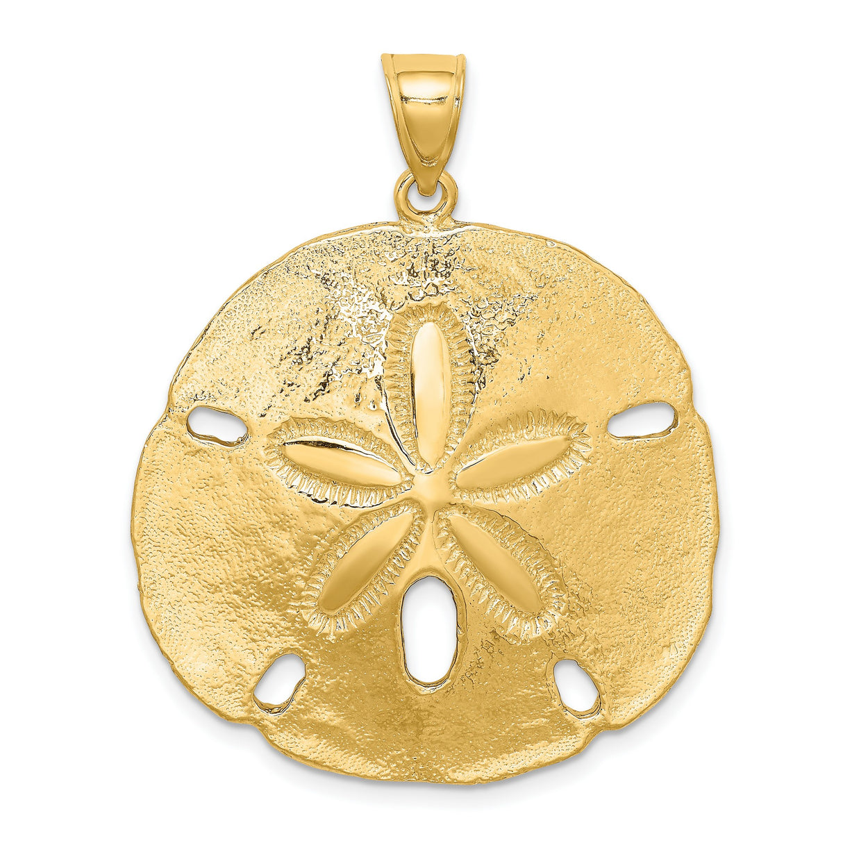 14k Yellow Gold Sand Dollar Pendant, Textured Ocean Charm with Nautical Coastal Design