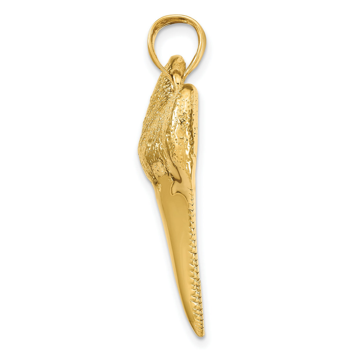 14k Yellow Gold Shark Tooth Pendant with Realistic Texture, Nautical Ocean Theme