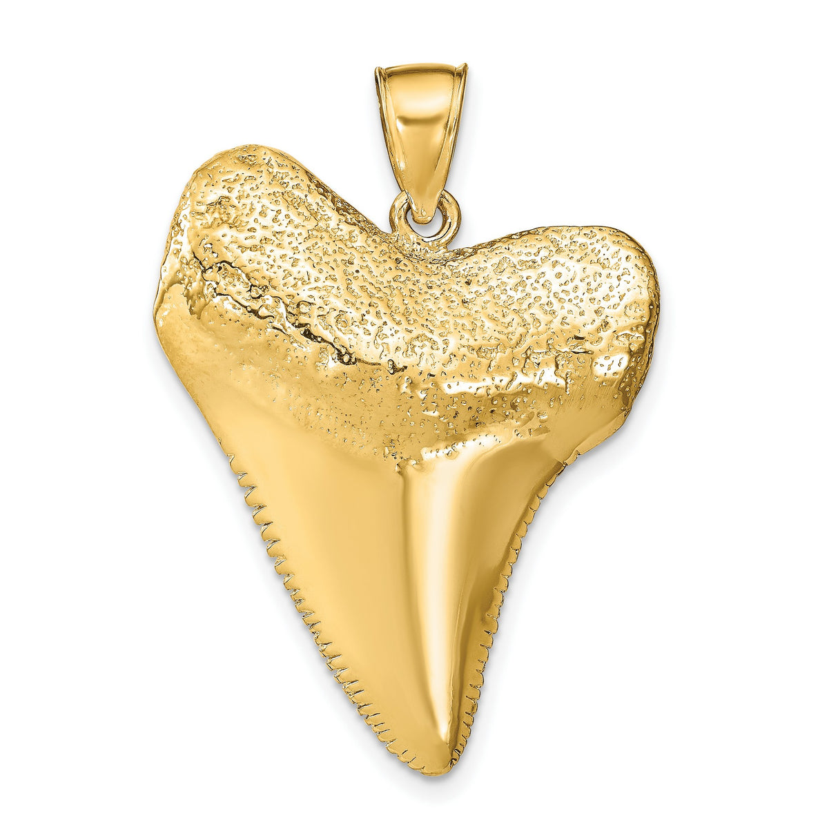 14k Yellow Gold Shark Tooth Pendant with Realistic Texture, Nautical Ocean Theme