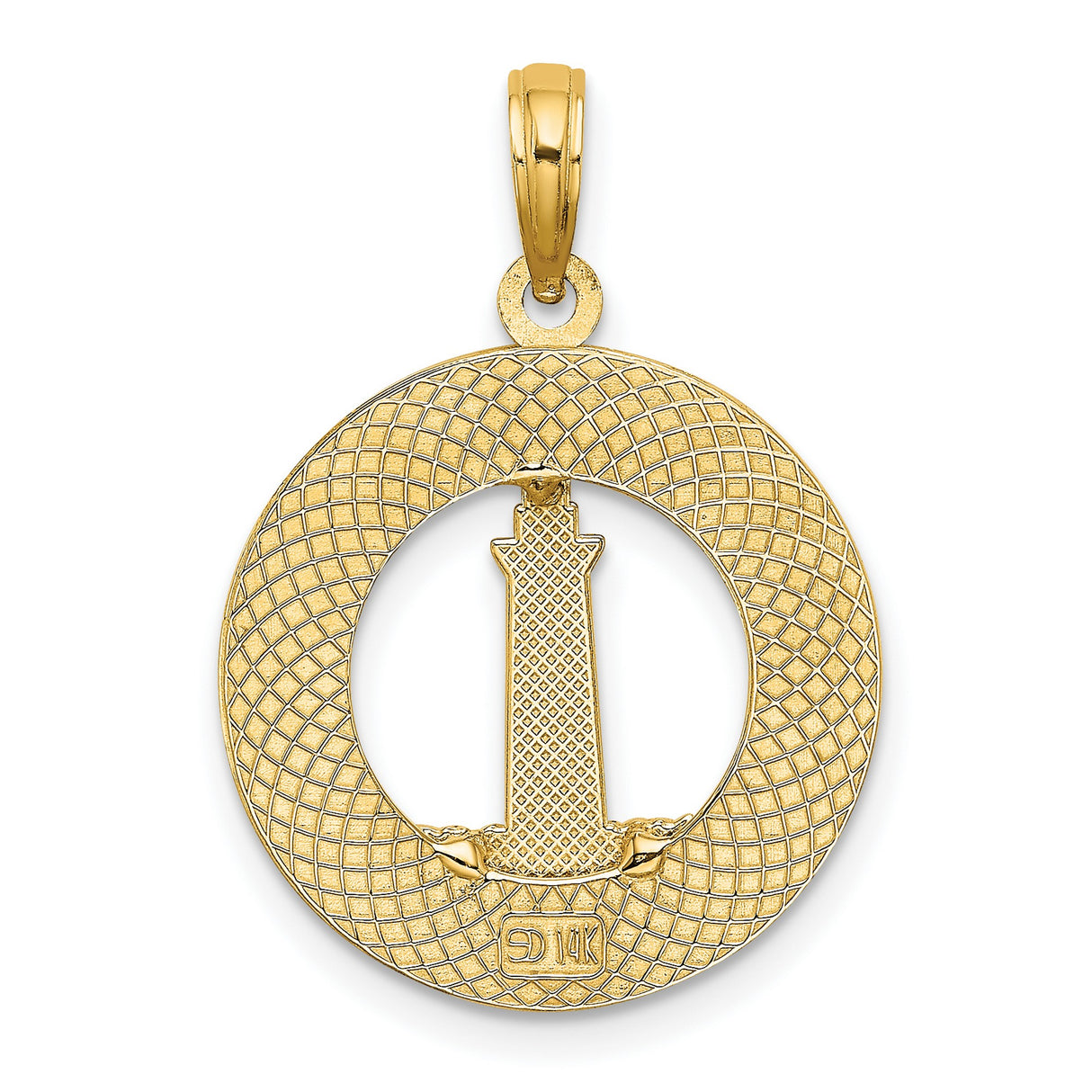 14k Yellow Gold Lighthouse Pendant with Wave Design, Nautical Coastal Charm