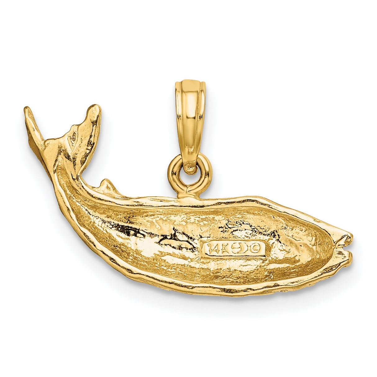 14k Yellow Gold Whale Pendant with Raised Tail, Humpback Whale Design