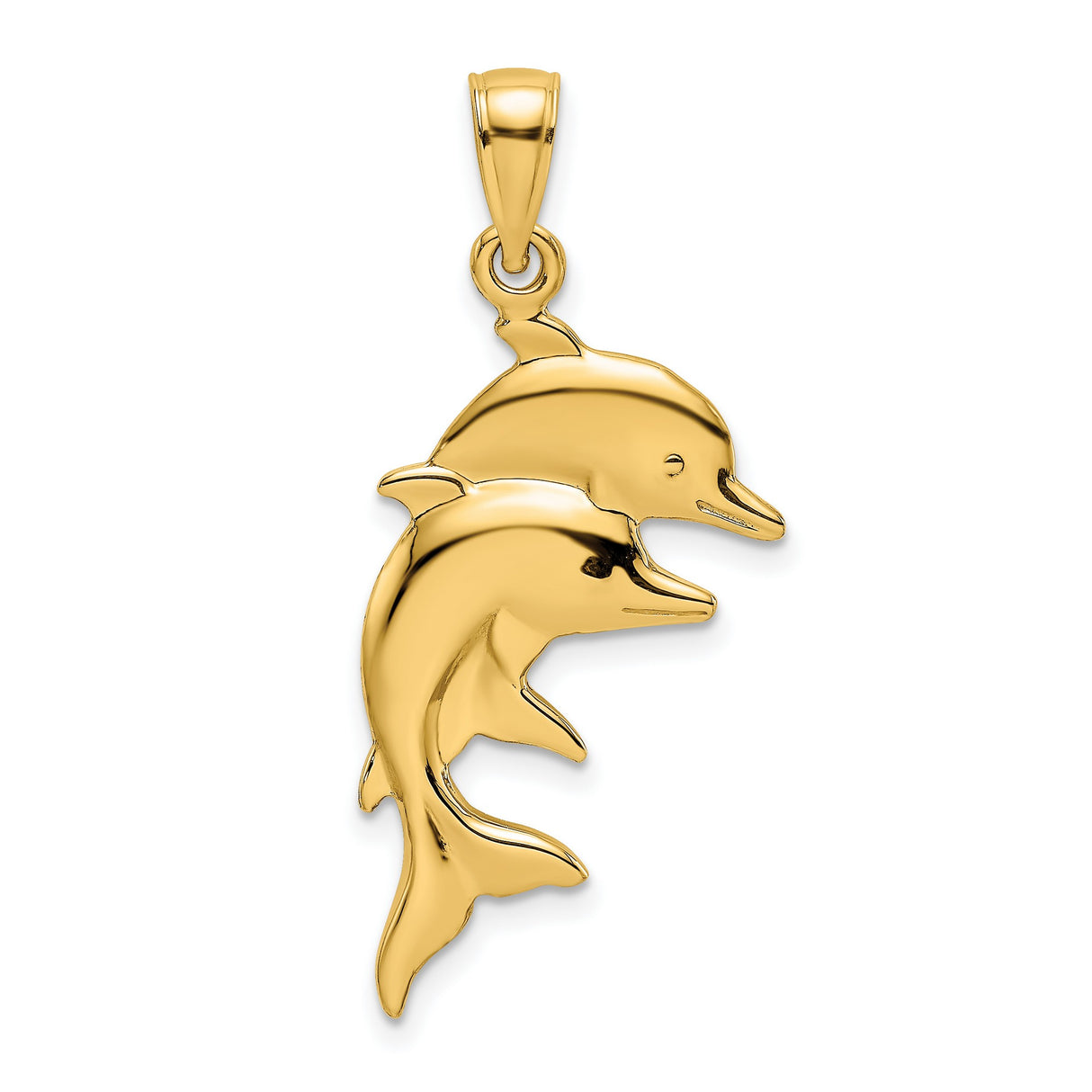 14k Yellow Gold Dolphin Pendant, Double Dolphin Charm, Ocean Animal Coastal Jewelry
