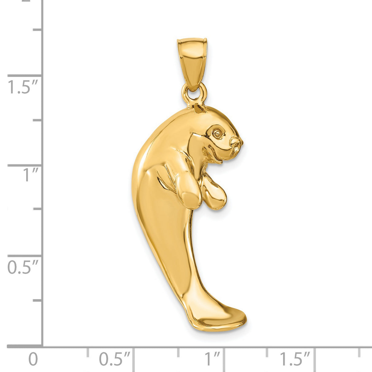 14k Yellow Gold Manatee Pendant, Detailed Sea Cow Charm, Ocean Theme Marine Life Jewelry