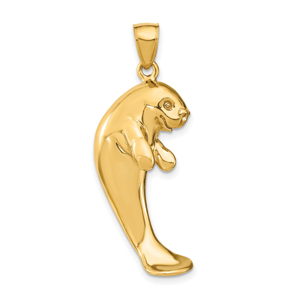 14k Yellow Gold Manatee Pendant, Detailed Sea Cow Charm, Ocean Theme Marine Life Jewelry