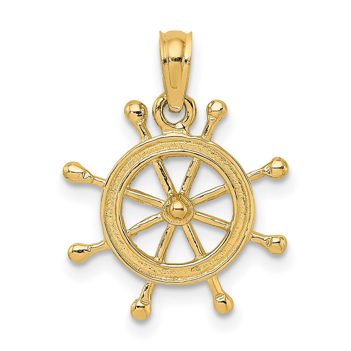 14k Yellow Gold Ship Wheel Pendant, Nautical Helm Design for Men or Unisex Wearers