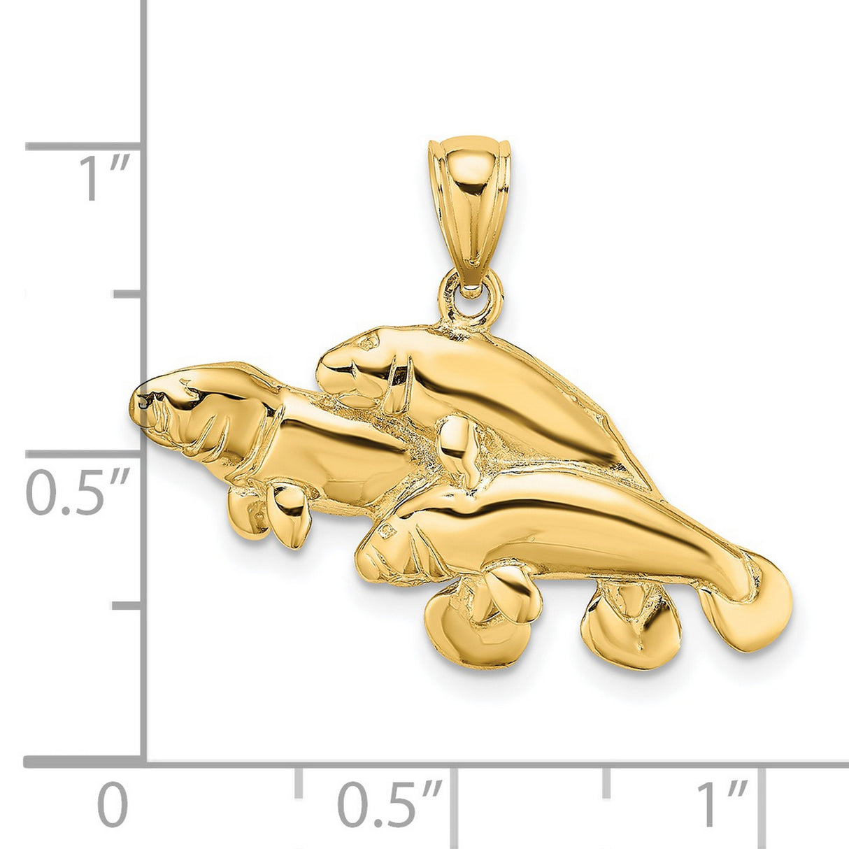 14k Yellow Gold Manatee Pendant with Three Swimming Manatees, Ocean Animal Charm