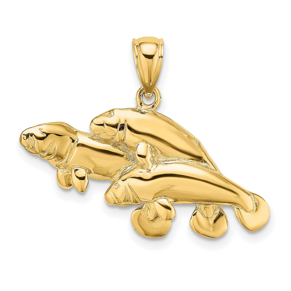 14k Yellow Gold Manatee Pendant with Three Swimming Manatees, Ocean Animal Charm