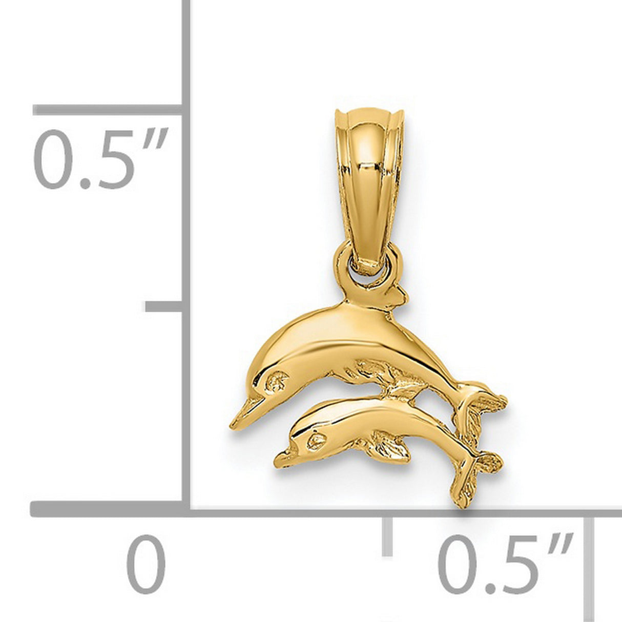 14k Yellow Gold Dolphin Pendant, Double Dolphin Charm with Ocean and Nautical Theme