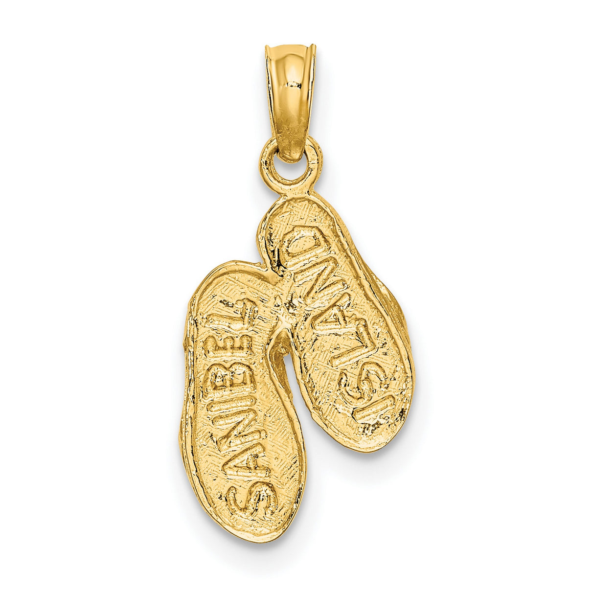 14k Yellow Gold Flip-Flop Pendant Charm, Textured Coastal Summer Beach Style, Unisex Travel Jewelry