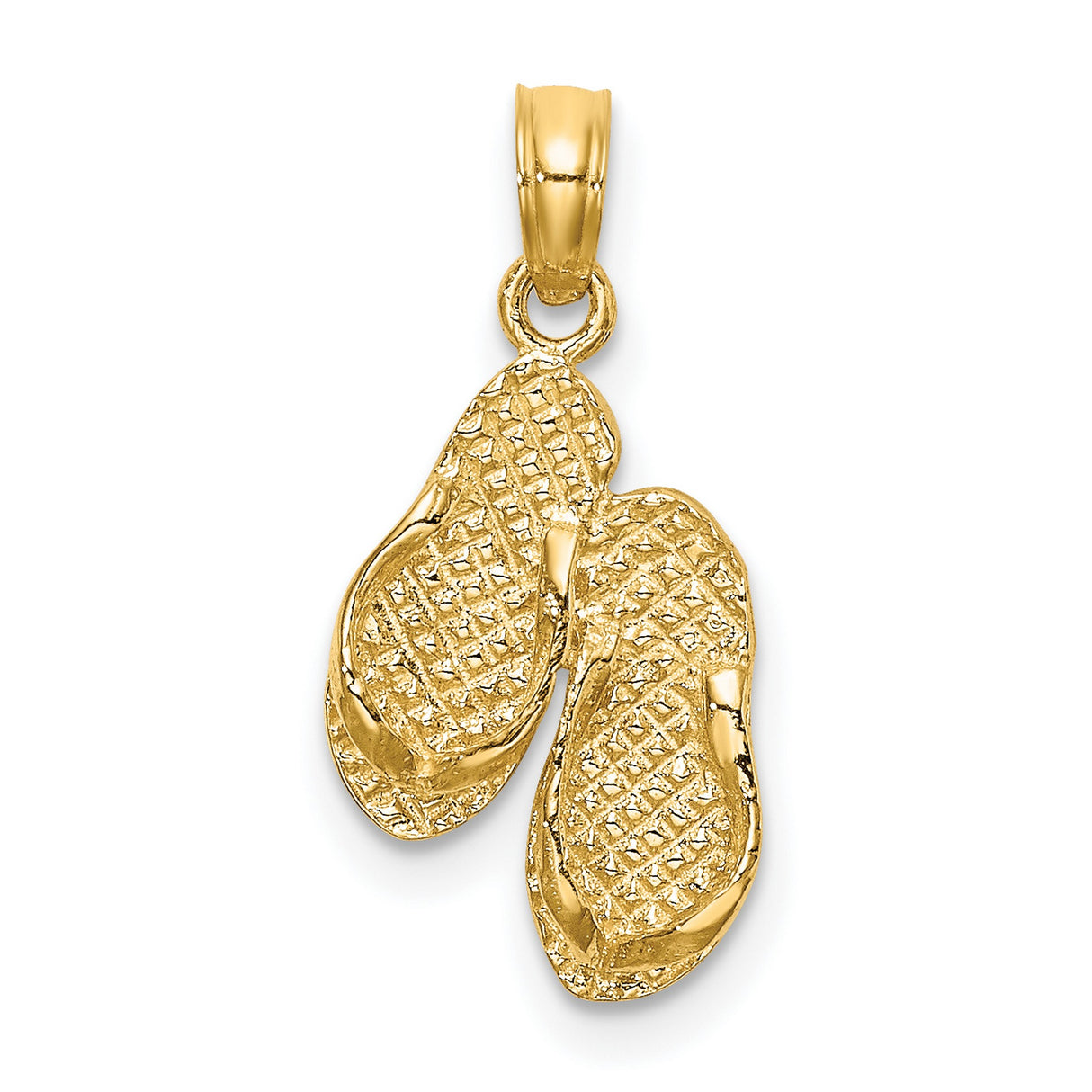 14k Yellow Gold Flip-Flop Pendant Charm, Textured Coastal Summer Beach Style, Unisex Travel Jewelry