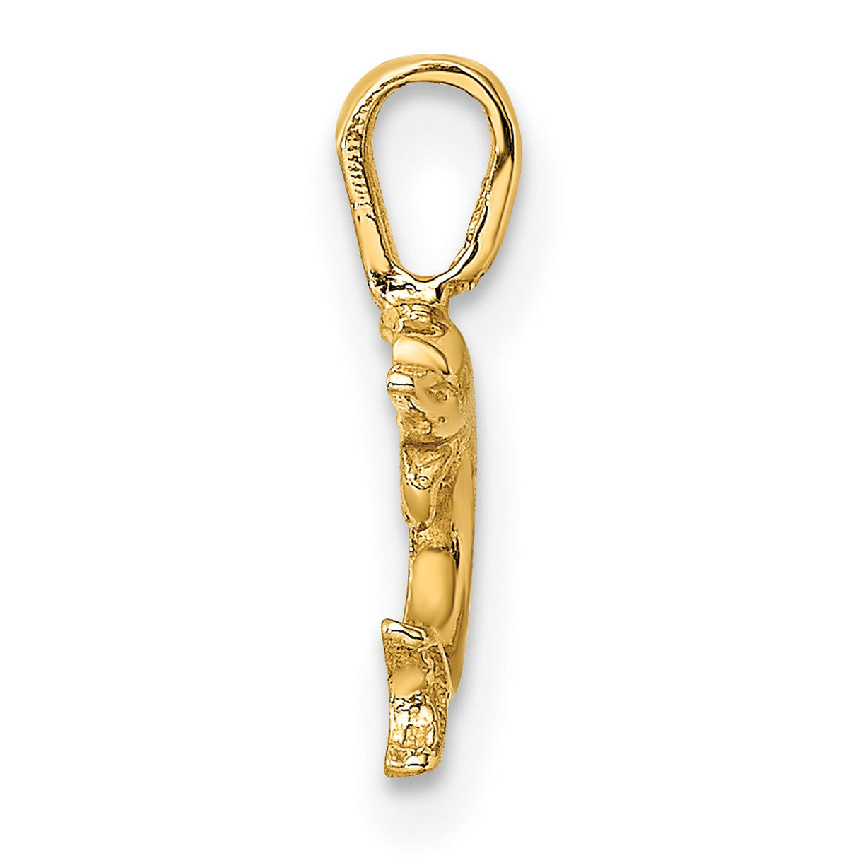 14k Yellow Gold Dolphin Pendant, Curved Design, Ocean Theme Marine Animal Charm for Women