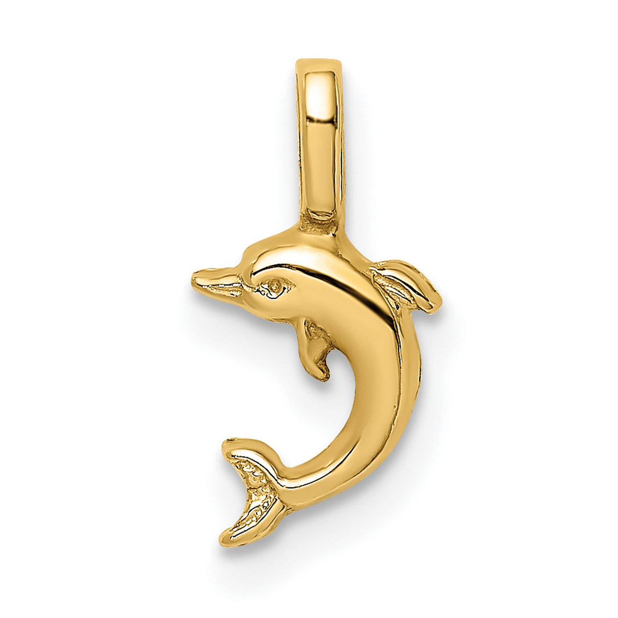 14k Yellow Gold Dolphin Pendant, Curved Design, Ocean Theme Marine Animal Charm for Women