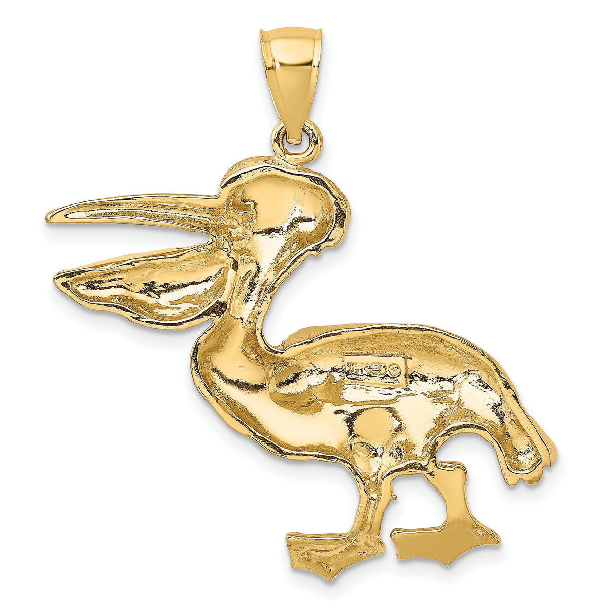 14k Yellow Gold Pelican Pendant, Detailed Bird Charm with Nautical and Coastal Wildlife Theme