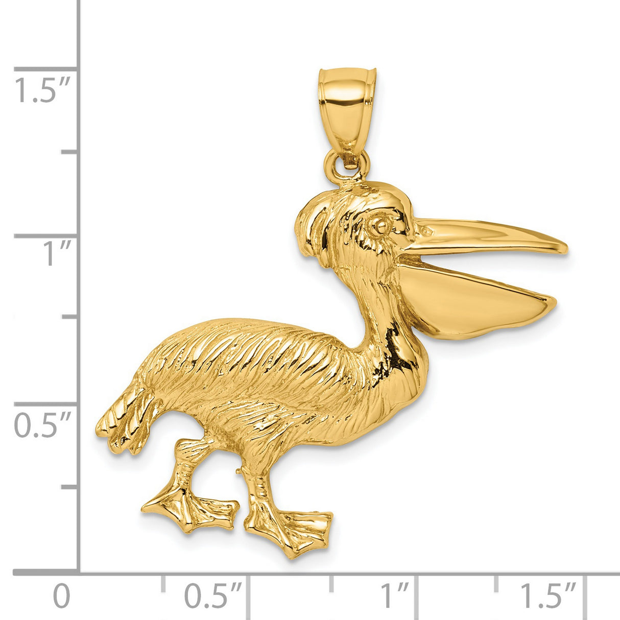 14k Yellow Gold Pelican Pendant, Detailed Bird Charm with Nautical and Coastal Wildlife Theme
