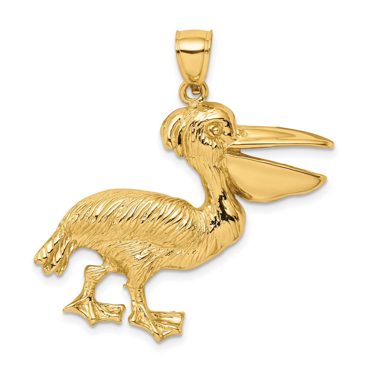 14k Yellow Gold Pelican Pendant, Detailed Bird Charm with Nautical and Coastal Wildlife Theme