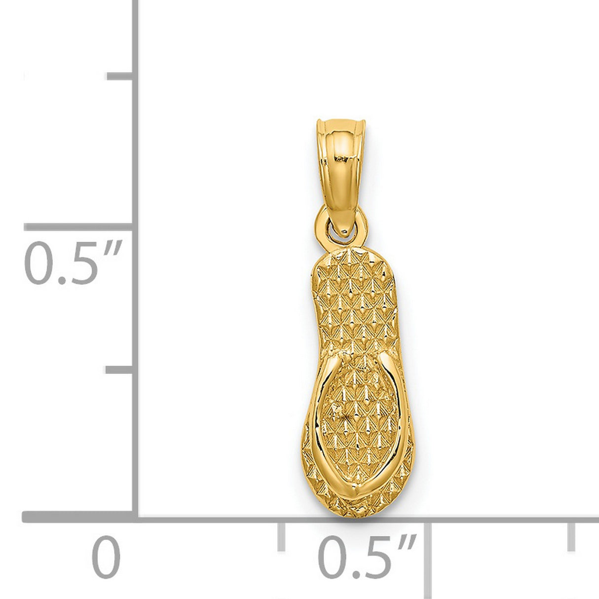 14k Yellow Gold Flip Flop Pendant, Textured Sandal Charm with Diamond-Cut Detailing