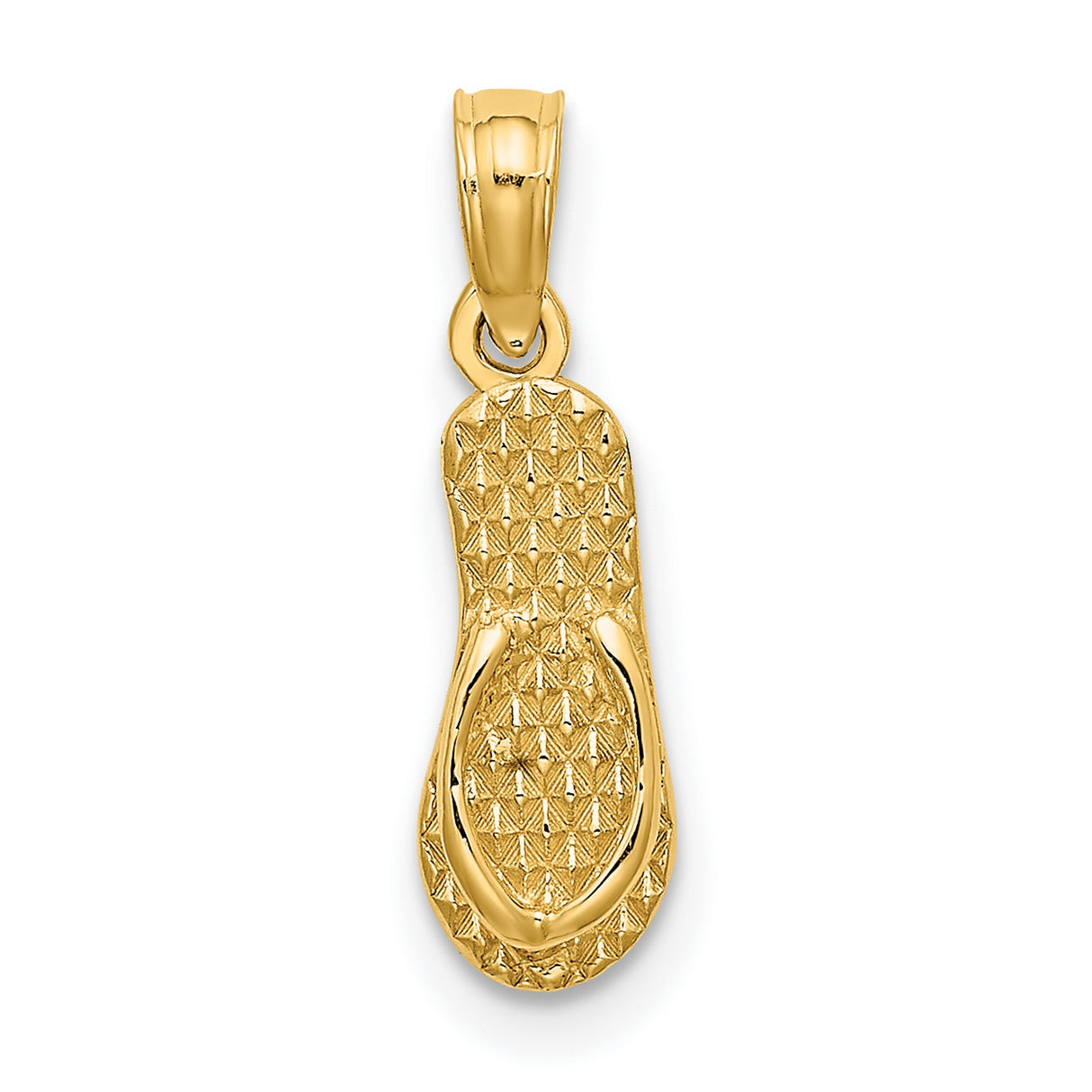 14k Yellow Gold Flip Flop Pendant, Textured Sandal Charm with Diamond-Cut Detailing