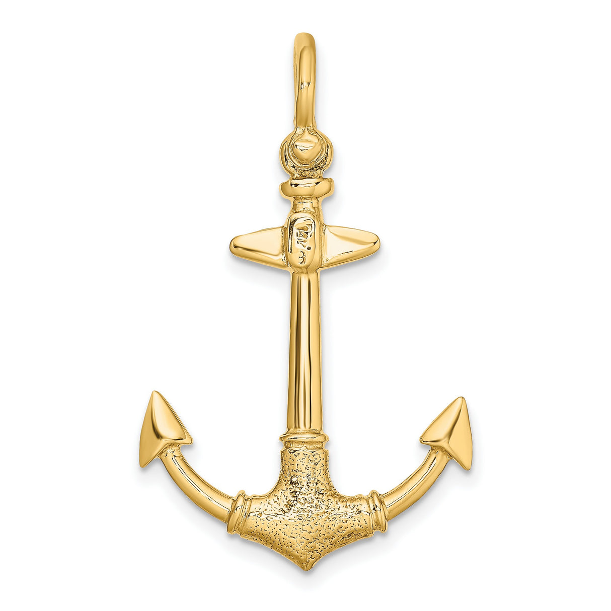 14k Yellow Gold Anchor Pendant, Textured Nautical Maritime Design, Unisex Charm