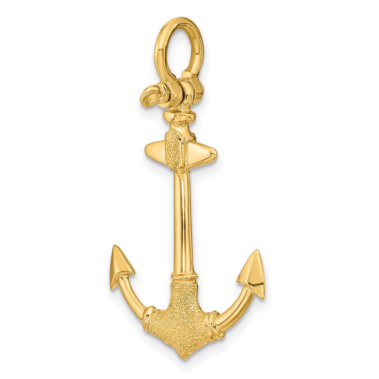 14k Yellow Gold Anchor Pendant, Textured Nautical Maritime Design, Unisex Charm