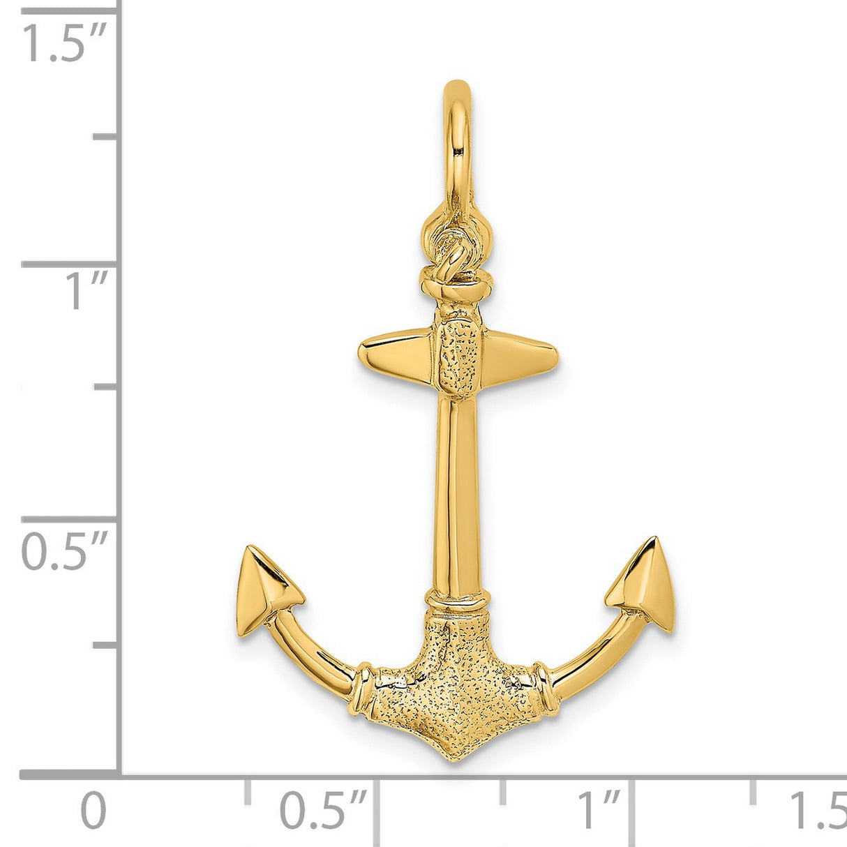 14k Yellow Gold Anchor Pendant, Textured Nautical Maritime Design, Unisex Charm