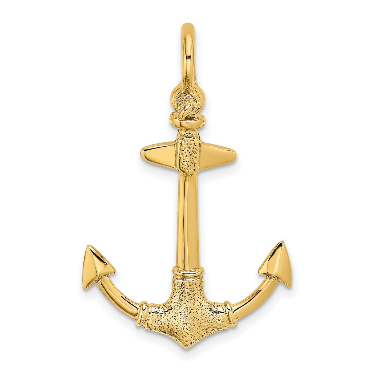 14k Yellow Gold Anchor Pendant, Textured Nautical Maritime Design, Unisex Charm