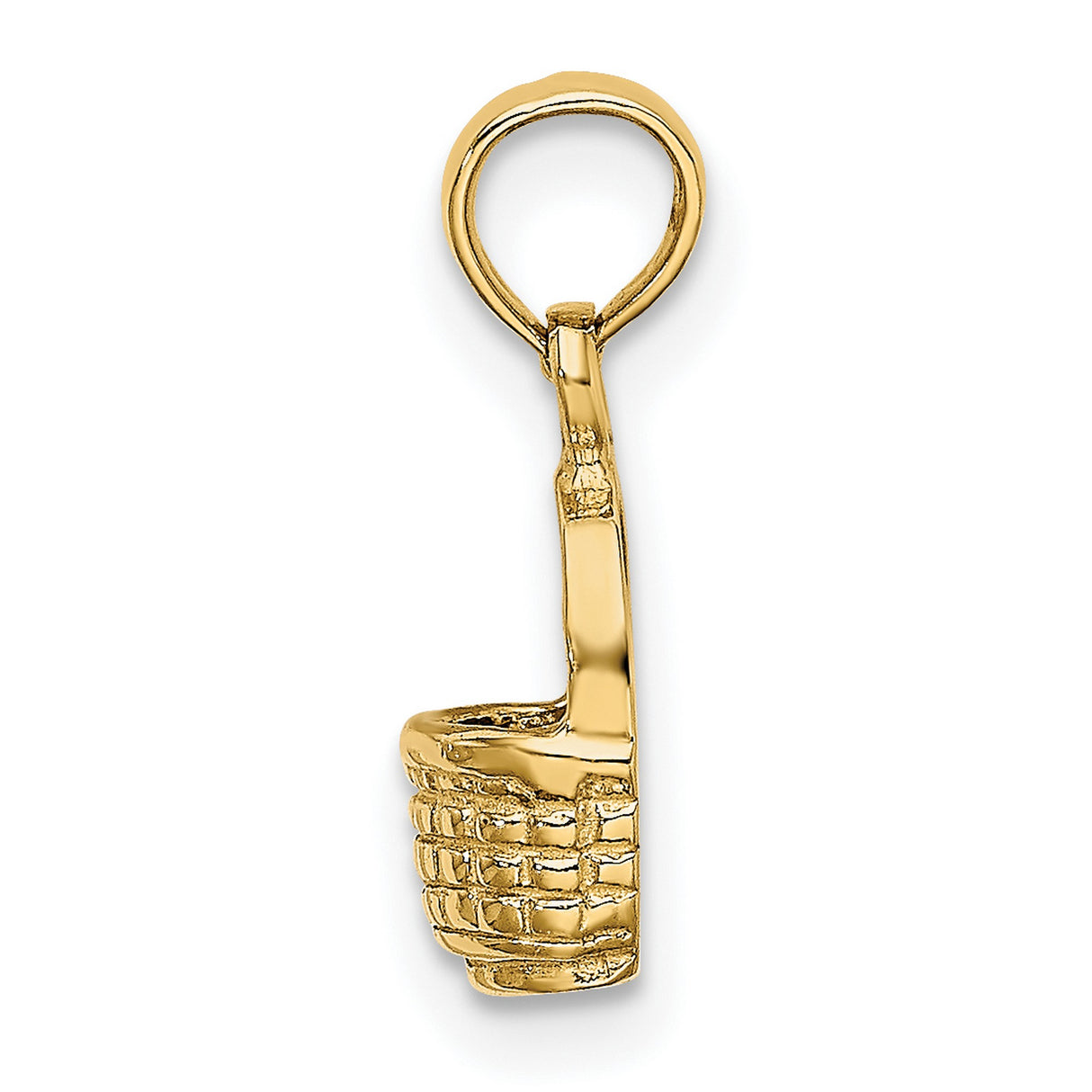 14k Yellow Gold Basket Pendant Charm with Woven Texture, Harvest Motif for Women