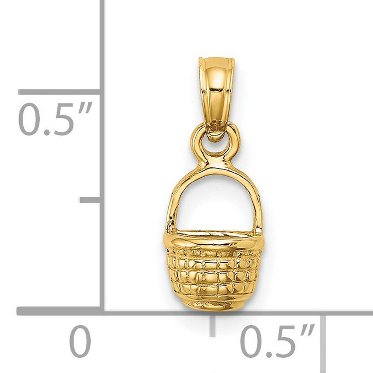 14k Yellow Gold Basket Pendant Charm with Woven Texture, Harvest Motif for Women