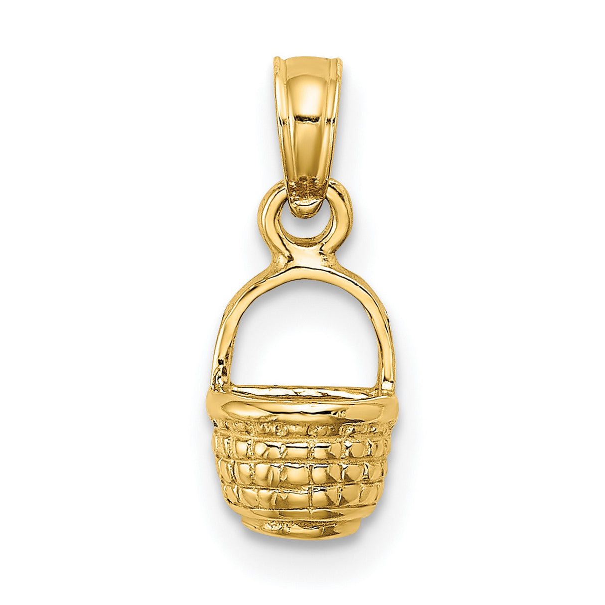 14k Yellow Gold Basket Pendant Charm with Woven Texture, Harvest Motif for Women