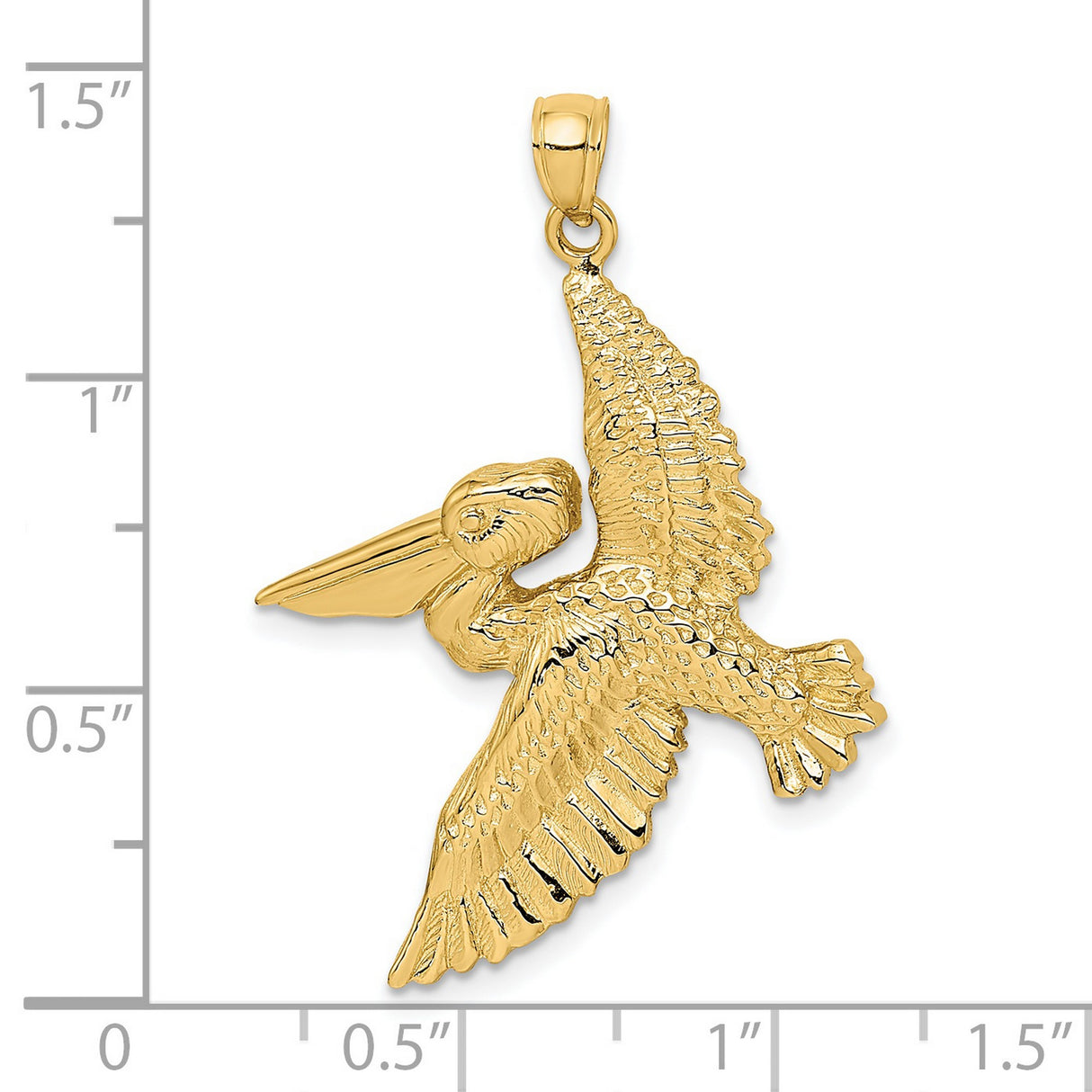 14k Yellow Gold Pelican Pendant, Lifelike Flying Bird Design, Nautical Wildlife Charm