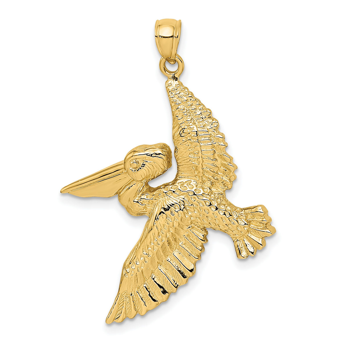 14k Yellow Gold Pelican Pendant, Lifelike Flying Bird Design, Nautical Wildlife Charm