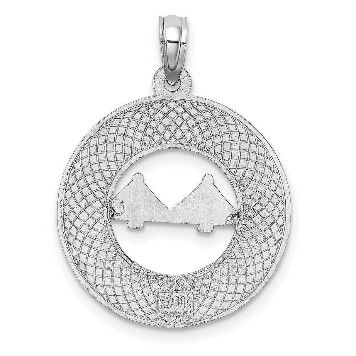 14k White Gold Charleston Pendant with Bridge Design and Scrollwork Accents