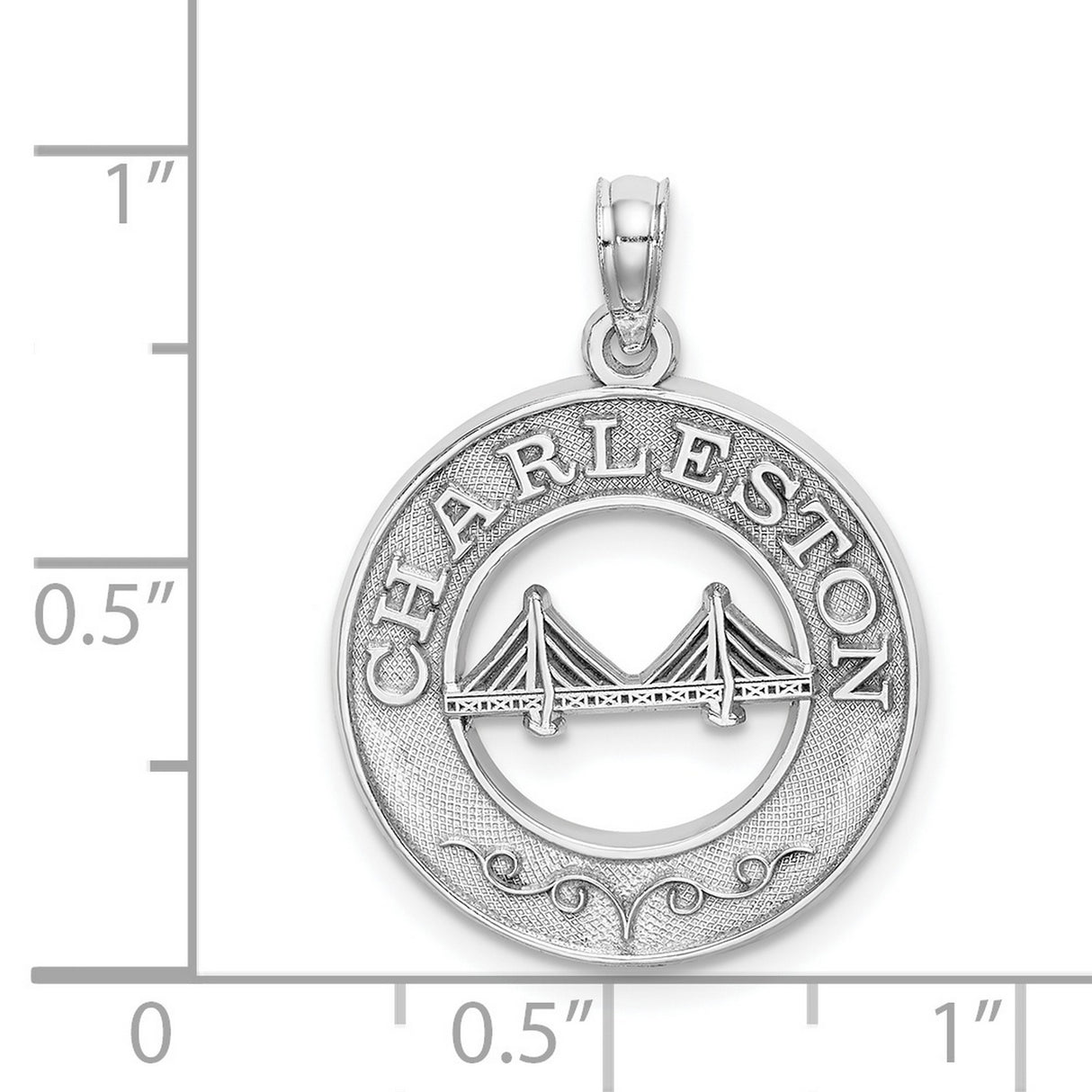 14k White Gold Charleston Pendant with Bridge Design and Scrollwork Accents