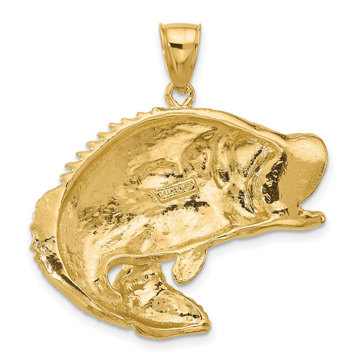 14k Yellow Gold Largemouth Bass Pendant, Realistic Fish Charm, Outdoor Fishing Theme