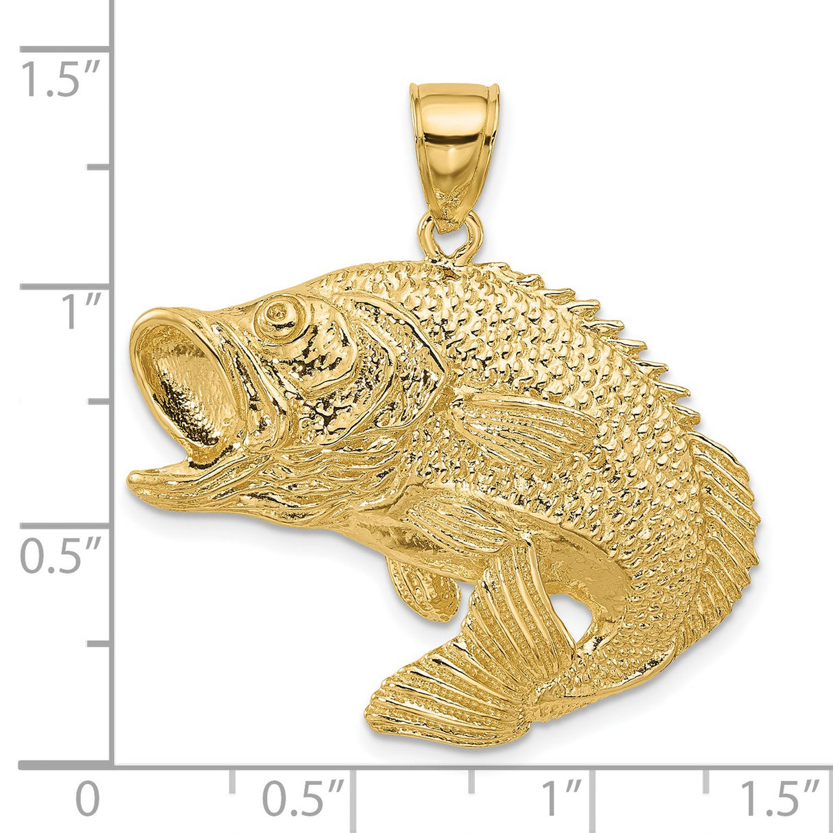 14k Yellow Gold Largemouth Bass Pendant, Realistic Fish Charm, Outdoor Fishing Theme