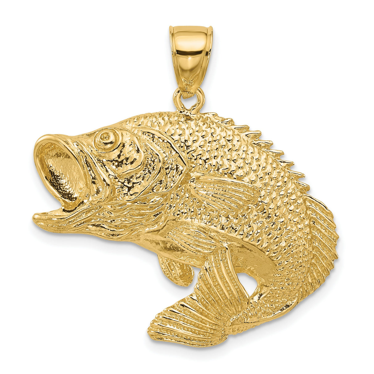 14k Yellow Gold Largemouth Bass Pendant, Realistic Fish Charm, Outdoor Fishing Theme