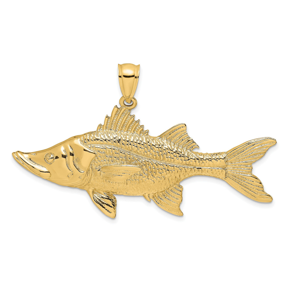 14k Yellow Gold Snook Pendant with Detailed Fish Design, Ocean-Inspired Angler Jewelry