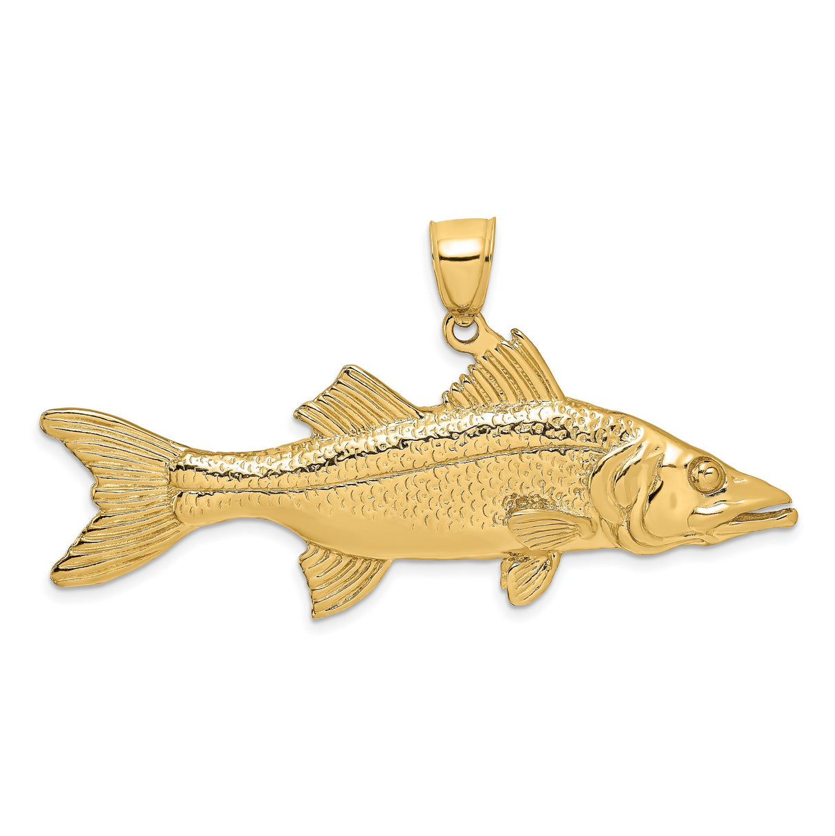 14k Yellow Gold Snook Fish Pendant, Realistic Marine Life Charm for Men or Unisex