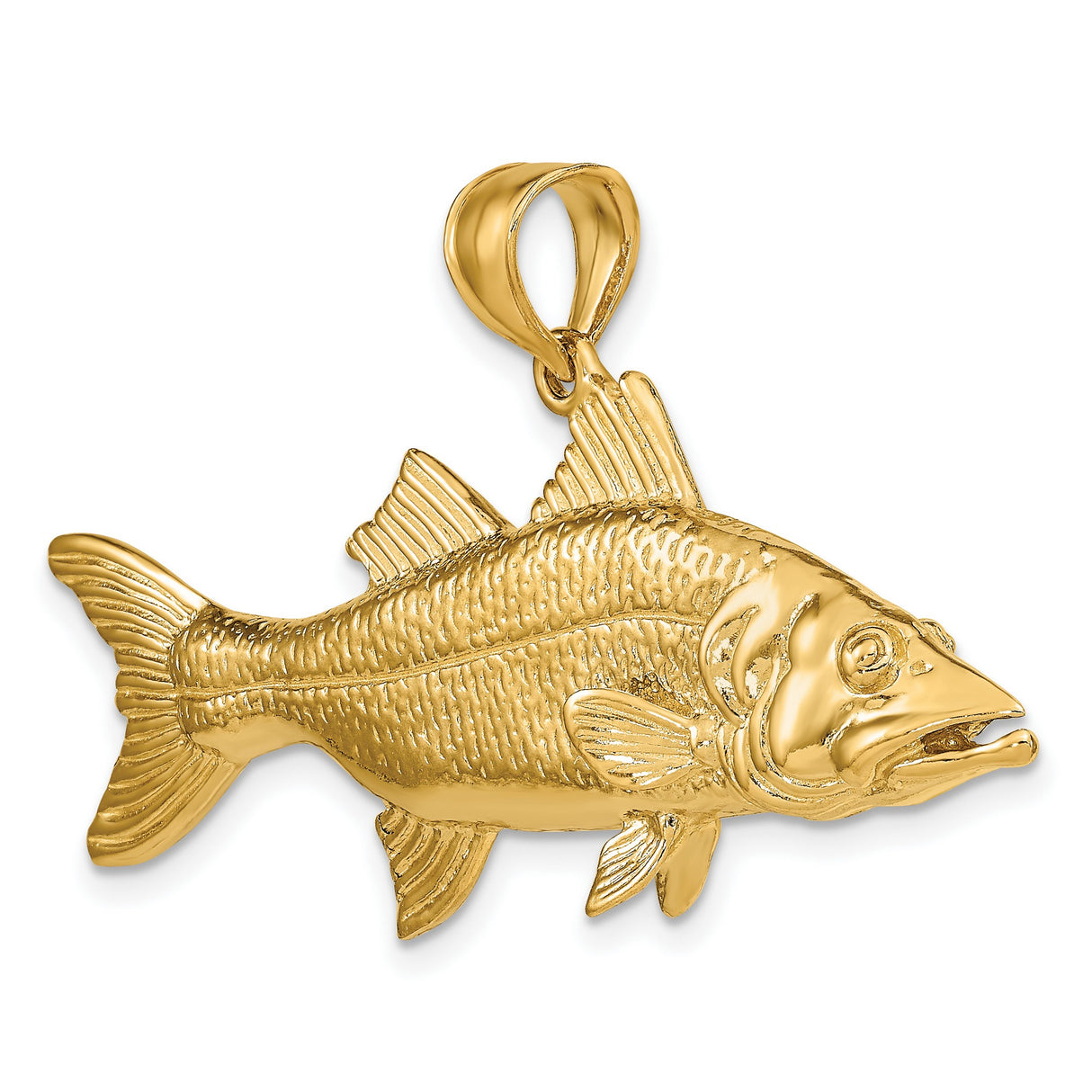 14k Yellow Gold Snook Fish Pendant, Realistic Marine Life Charm for Men or Unisex