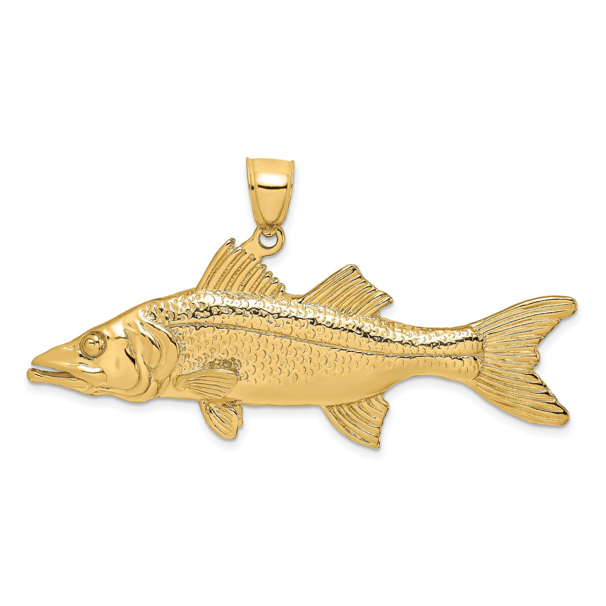 14k Yellow Gold Snook Fish Pendant, Realistic Marine Life Charm for Men or Unisex