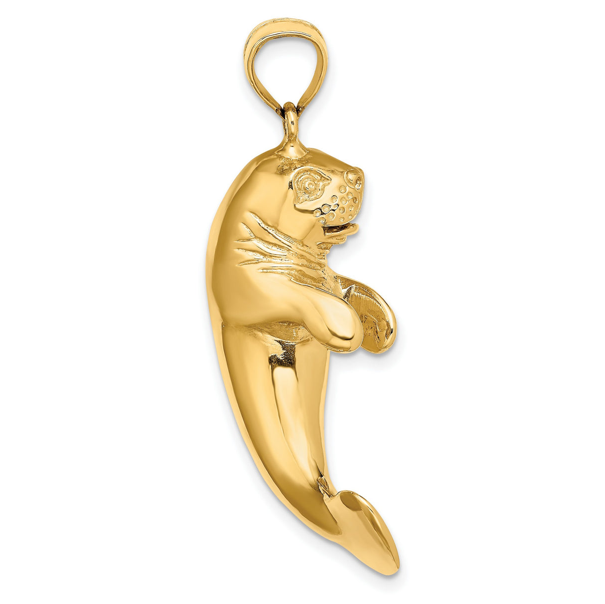14k Yellow Gold Manatee Pendant, Realistic Marine Animal Design, Ocean Wildlife Charm