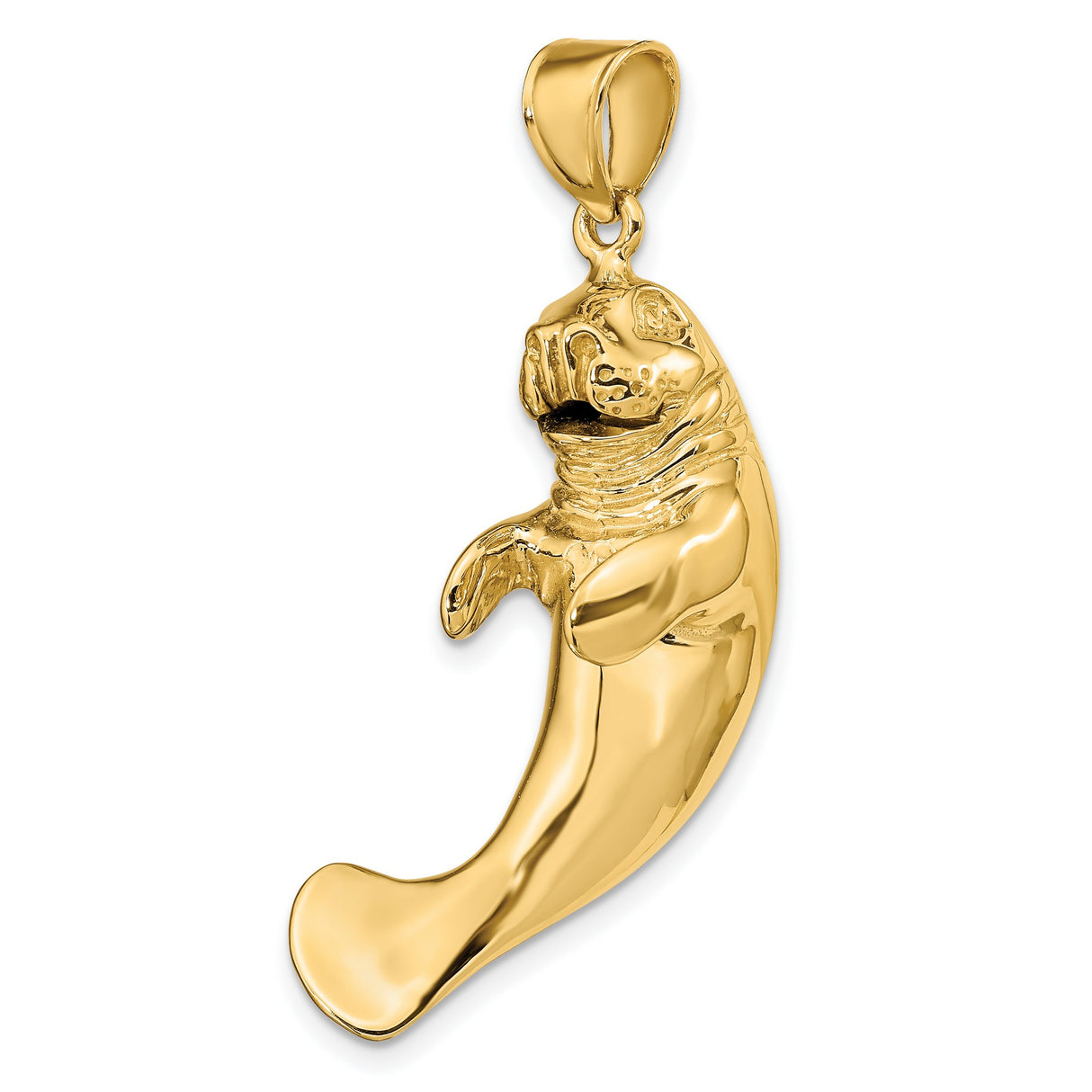 14k Yellow Gold Manatee Pendant, Realistic Marine Animal Design, Ocean Wildlife Charm