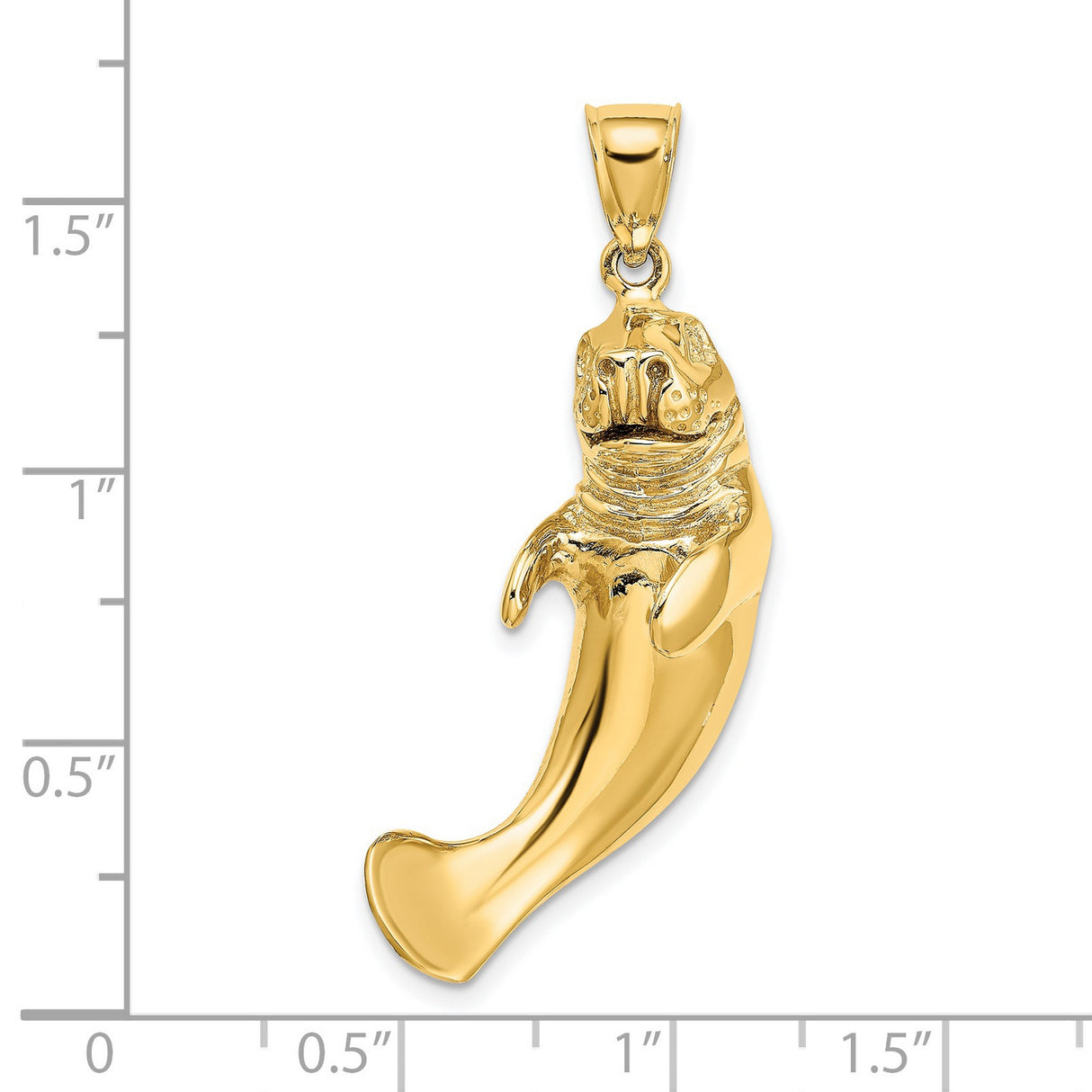 14k Yellow Gold Manatee Pendant, Realistic Marine Animal Design, Ocean Wildlife Charm