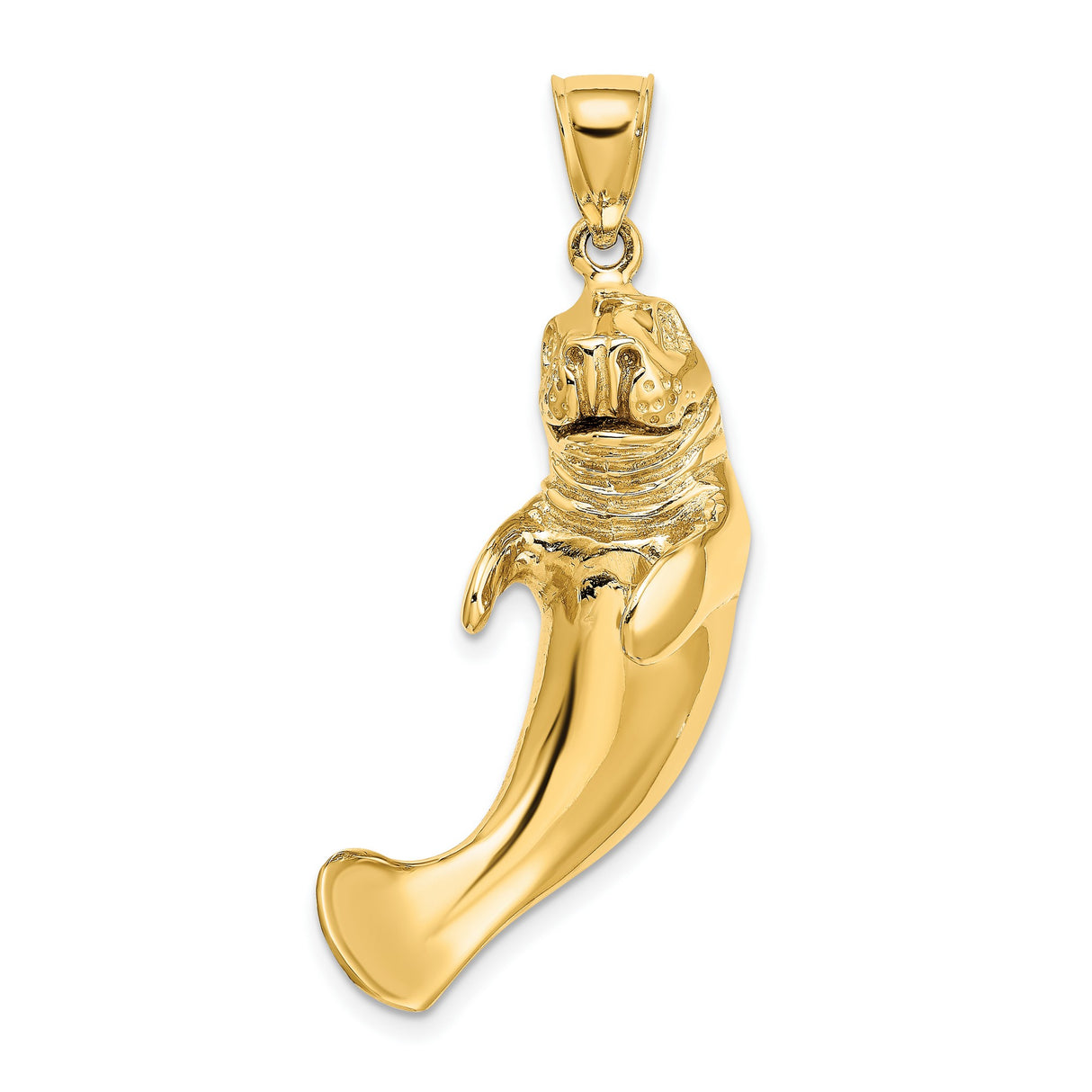 14k Yellow Gold Manatee Pendant, Realistic Marine Animal Design, Ocean Wildlife Charm