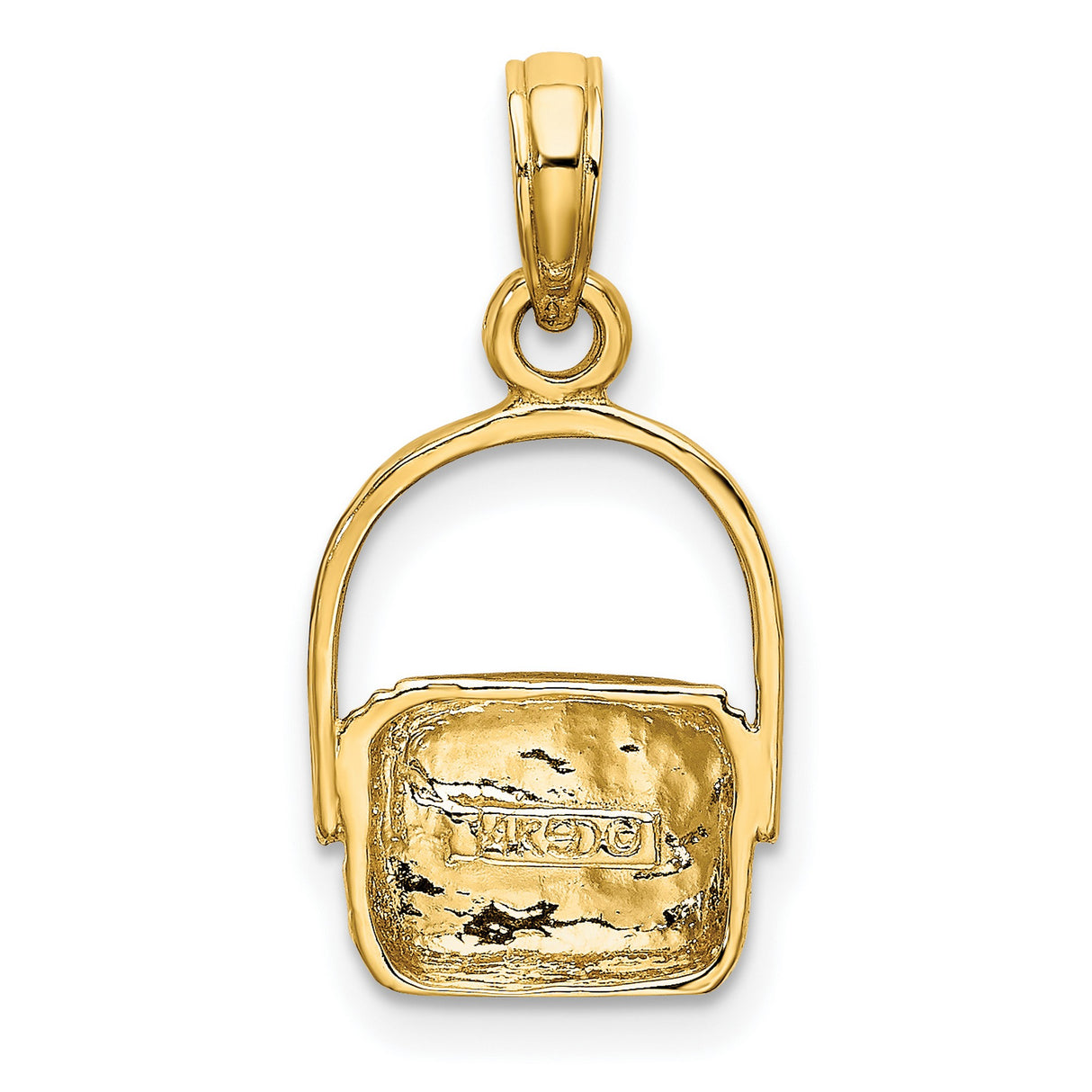 14k Yellow Gold Picnic Basket Charm Pendant with Woven Texture, Nature-Inspired Design
