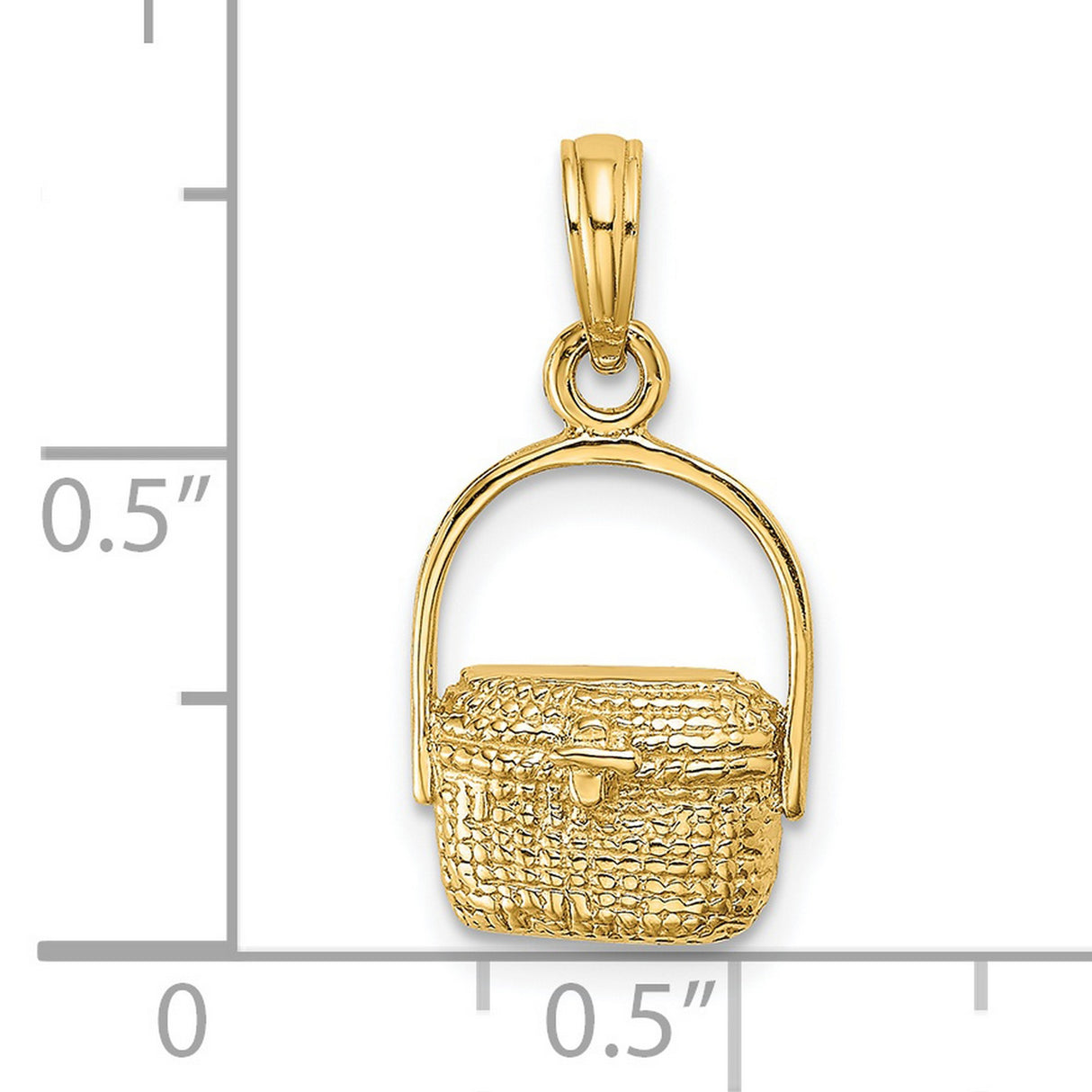 14k Yellow Gold Picnic Basket Charm Pendant with Woven Texture, Nature-Inspired Design