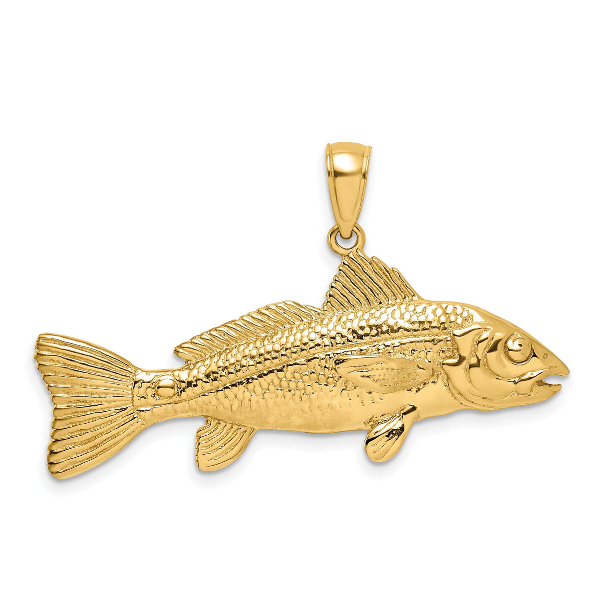 3-D Red Fish Charm Pendant in Real 14k Yellow Gold