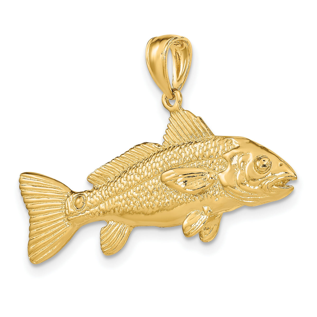 3-D Red Fish Charm Pendant in Real 14k Yellow Gold